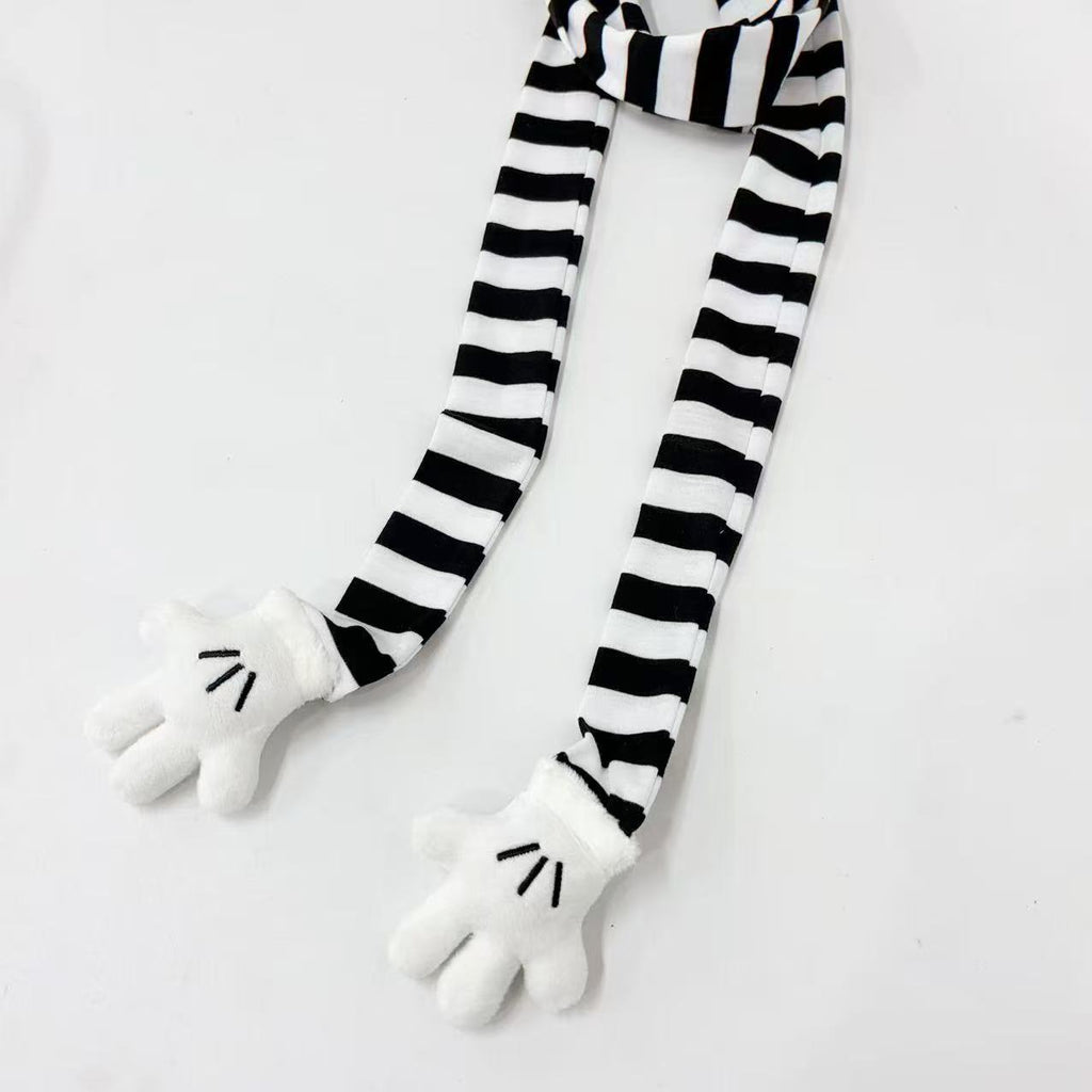 Black And White Striped Cartoon Cute Scarf Ins Striped Shape Long Thin Scarf Neck