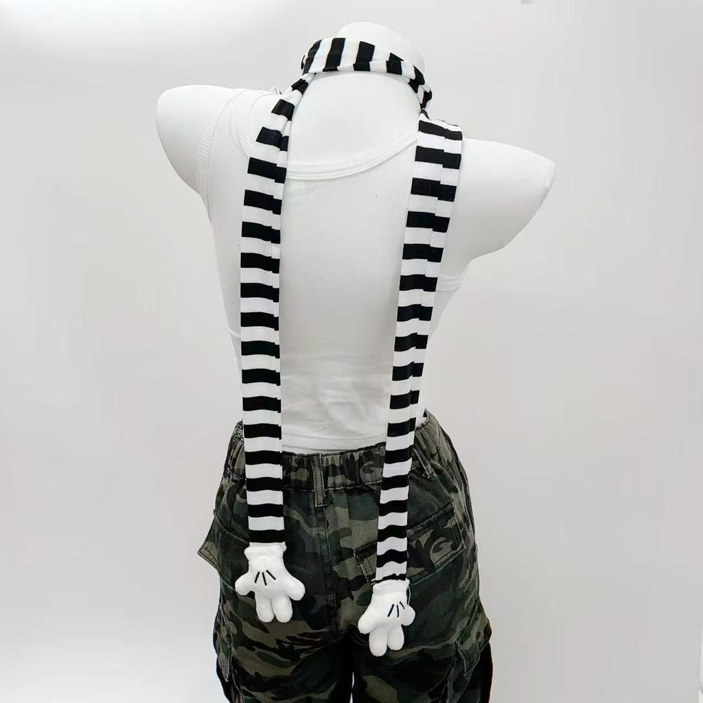 Black And White Striped Cartoon Cute Scarf Ins Striped Shape Long Thin Scarf Neck