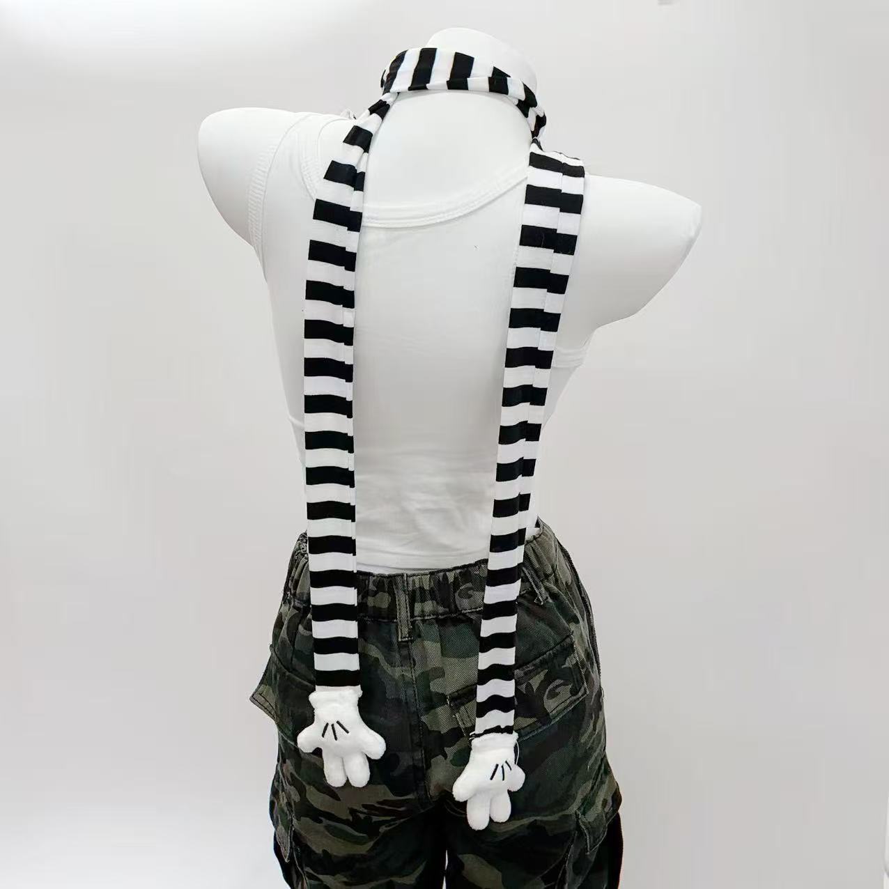 Black And White Striped Cartoon Cute Scarf Ins Striped Shape Long Thin Scarf Neck