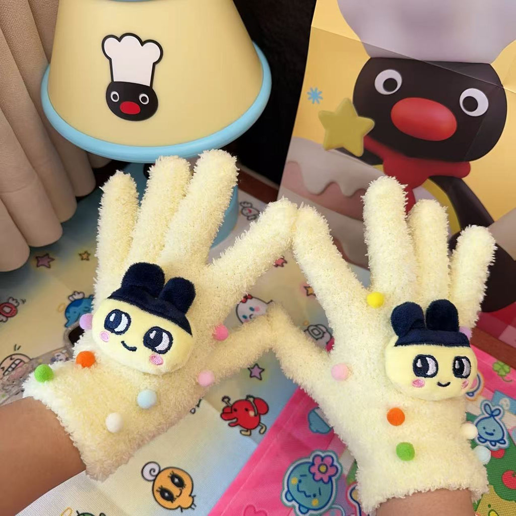 Japanese Cartoon Tamagotchi Yellow Plush Ladies Gloves