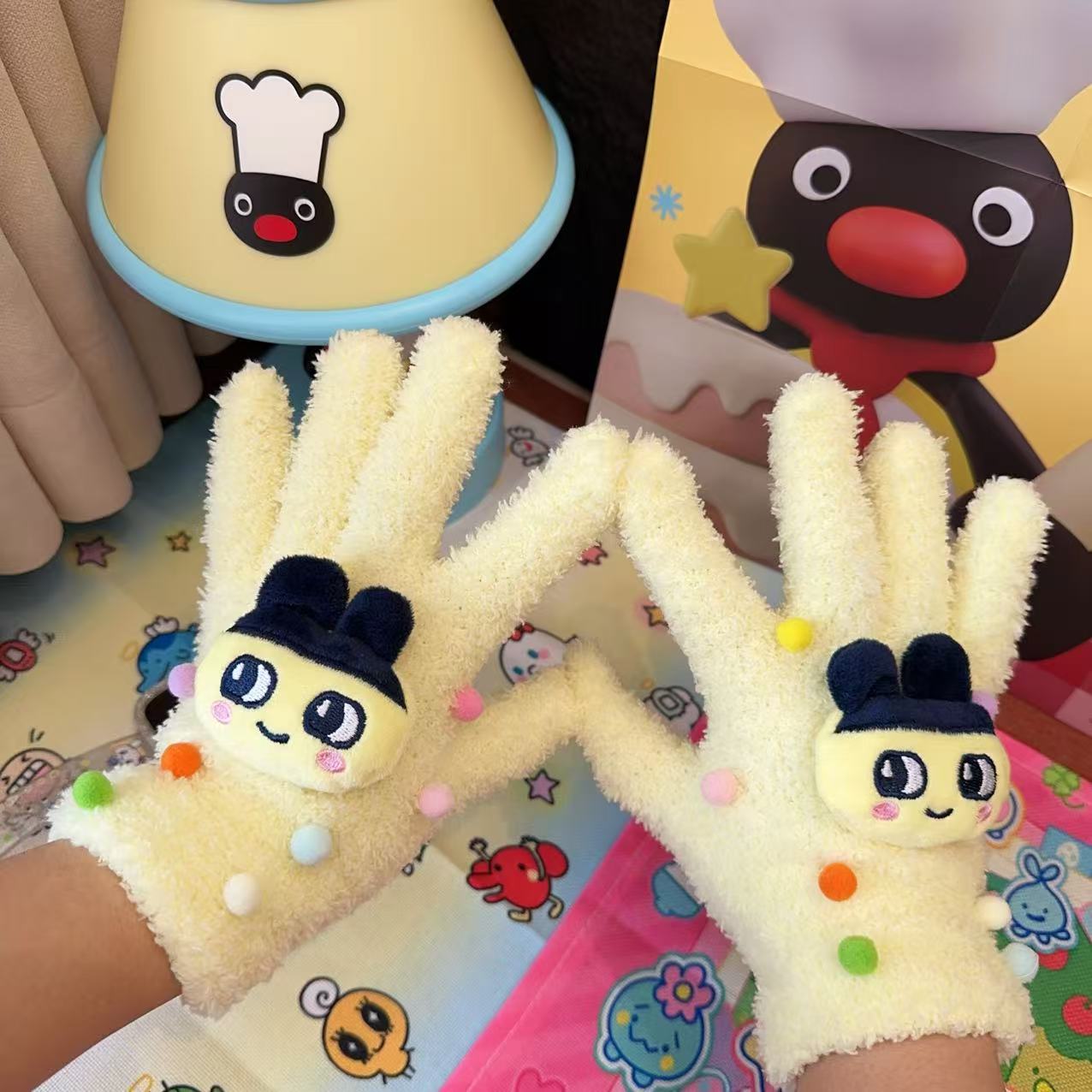 Japanese Cartoon Tamagotchi Yellow Plush Ladies Gloves