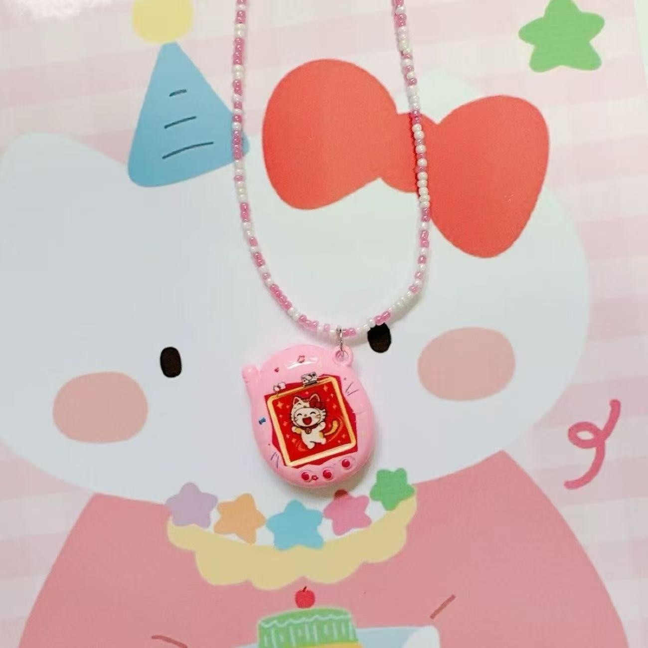 Handmade beaded kitty cartoon necklace rice bead chain clavicle chain simulation electronic pet