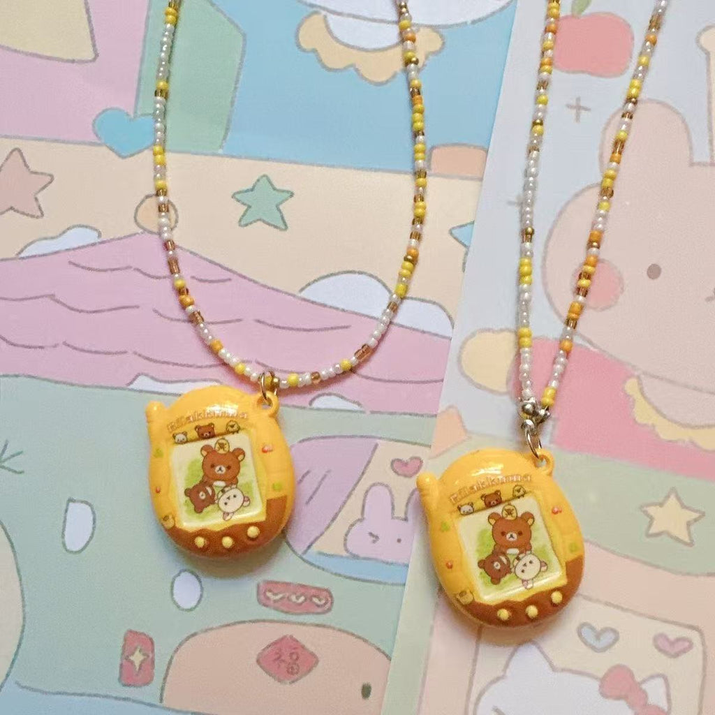 Original Tamagotchi Yellow-brown Rilakkuma Cartoon Beaded Necklace