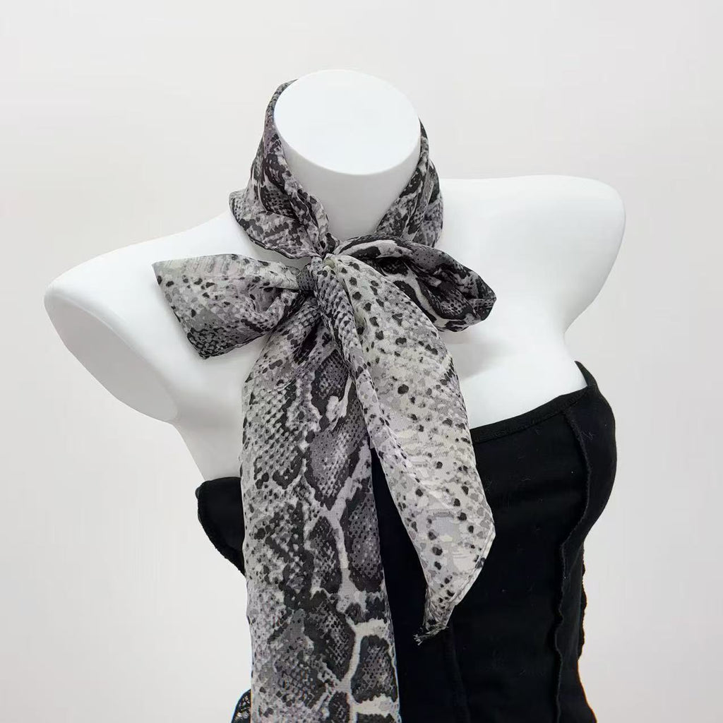 New Fish Scale Snake Pattern Music Festival Silk Scarf Y2k Girl Scarf