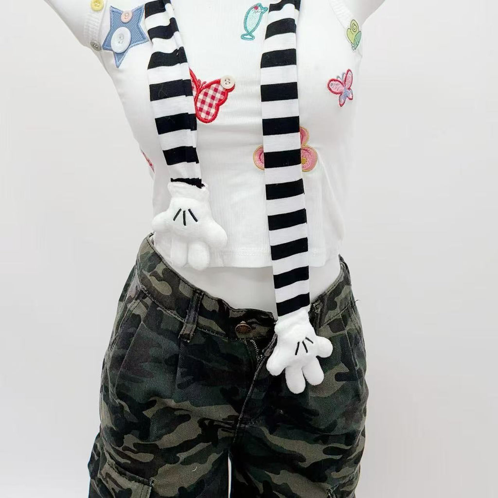 Black And White Striped Cartoon Cute Scarf Ins Striped Shape Long Thin Scarf Neck