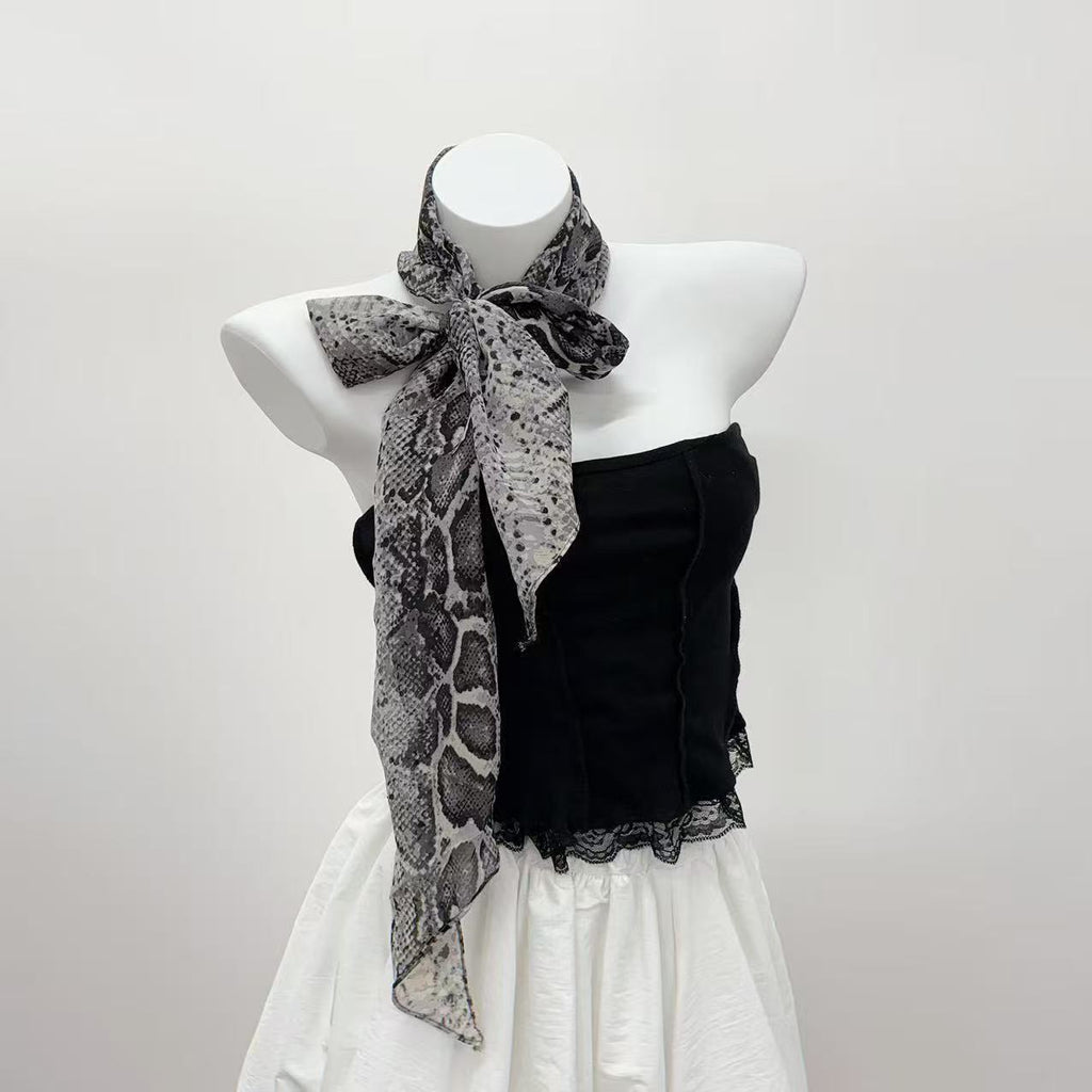 New Fish Scale Snake Pattern Music Festival Silk Scarf Y2k Girl Scarf