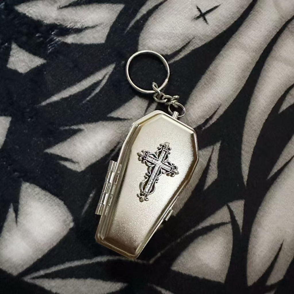 Handmade Dark Gothic Coffin Metal Small Storage Box Cross Portable Ashtray