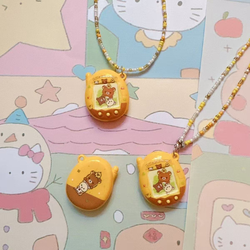 Original Tamagotchi Yellow-brown Rilakkuma Cartoon Beaded Necklace