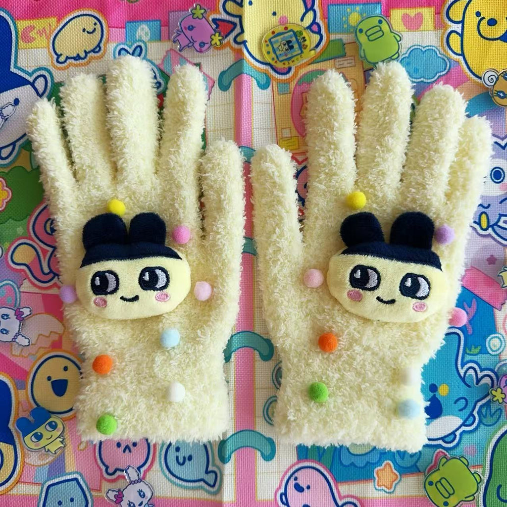 Japanese Cartoon Tamagotchi Yellow Plush Ladies Gloves