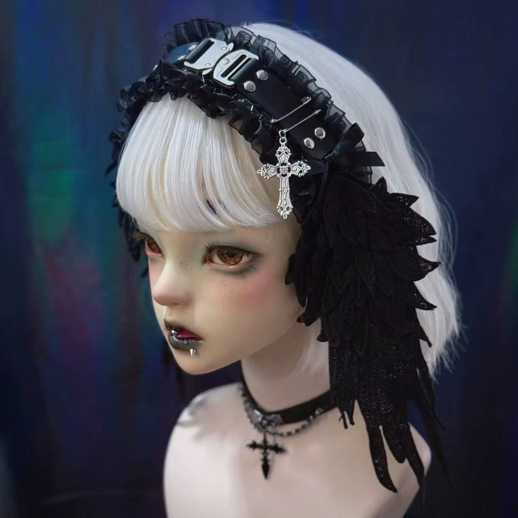 Halloween handmade leather metal buckle angel wings y2k headband