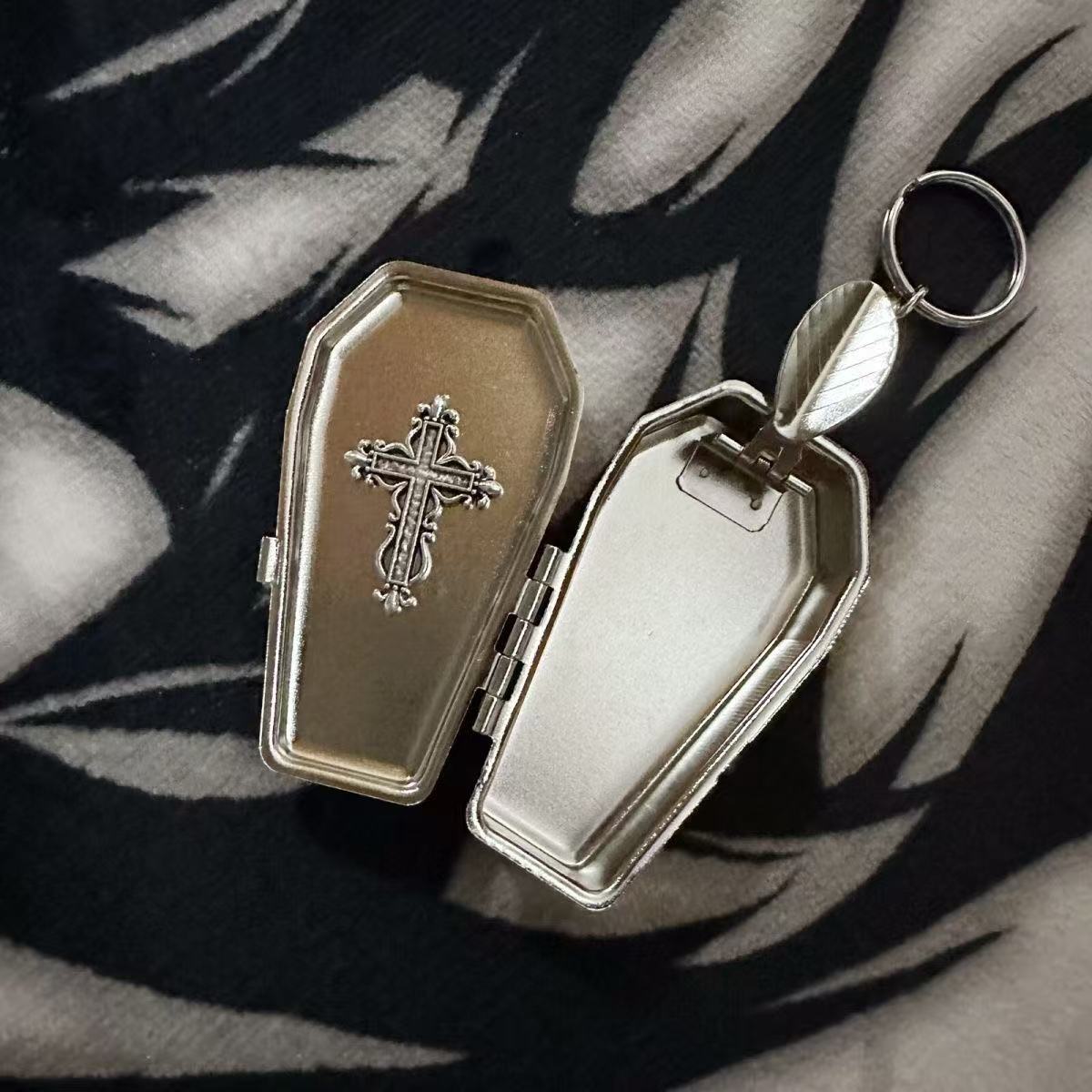 Handmade Dark Gothic Coffin Metal Small Storage Box Cross Portable Ashtray