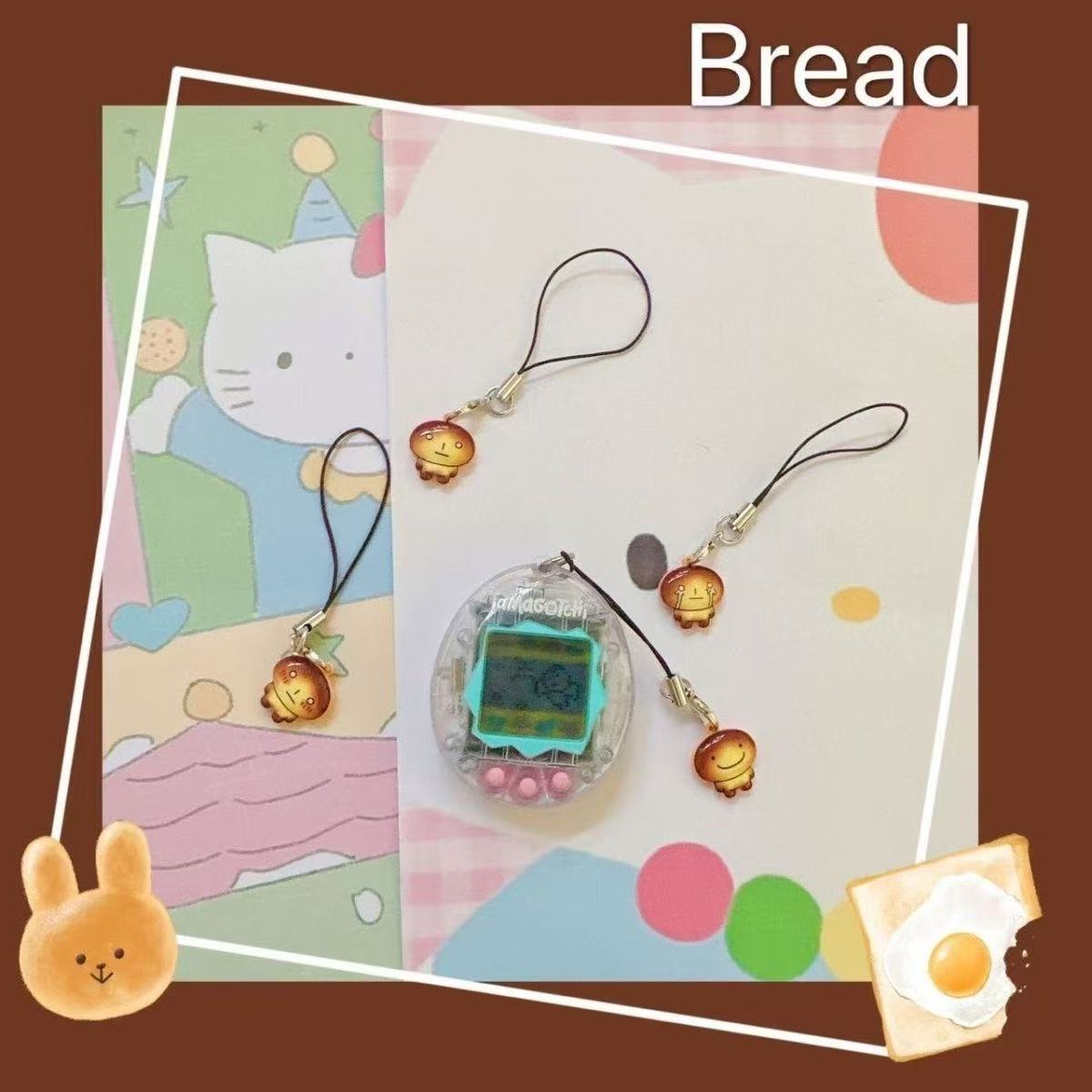 Cute Mini Toasted Bread Alloy Pendant Keychain Mobile Phone Pendant