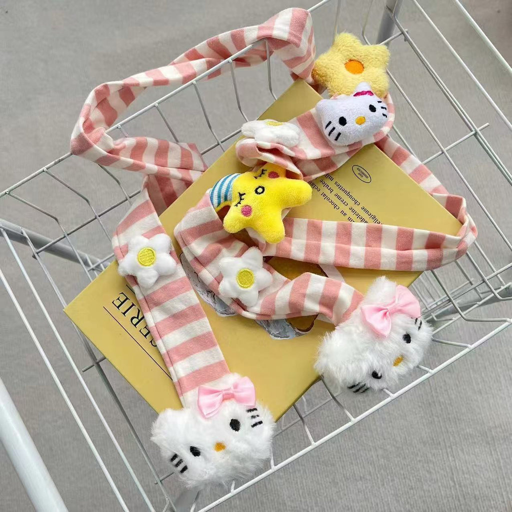 Retro Dopamine Kitty Striped Thin Scarf