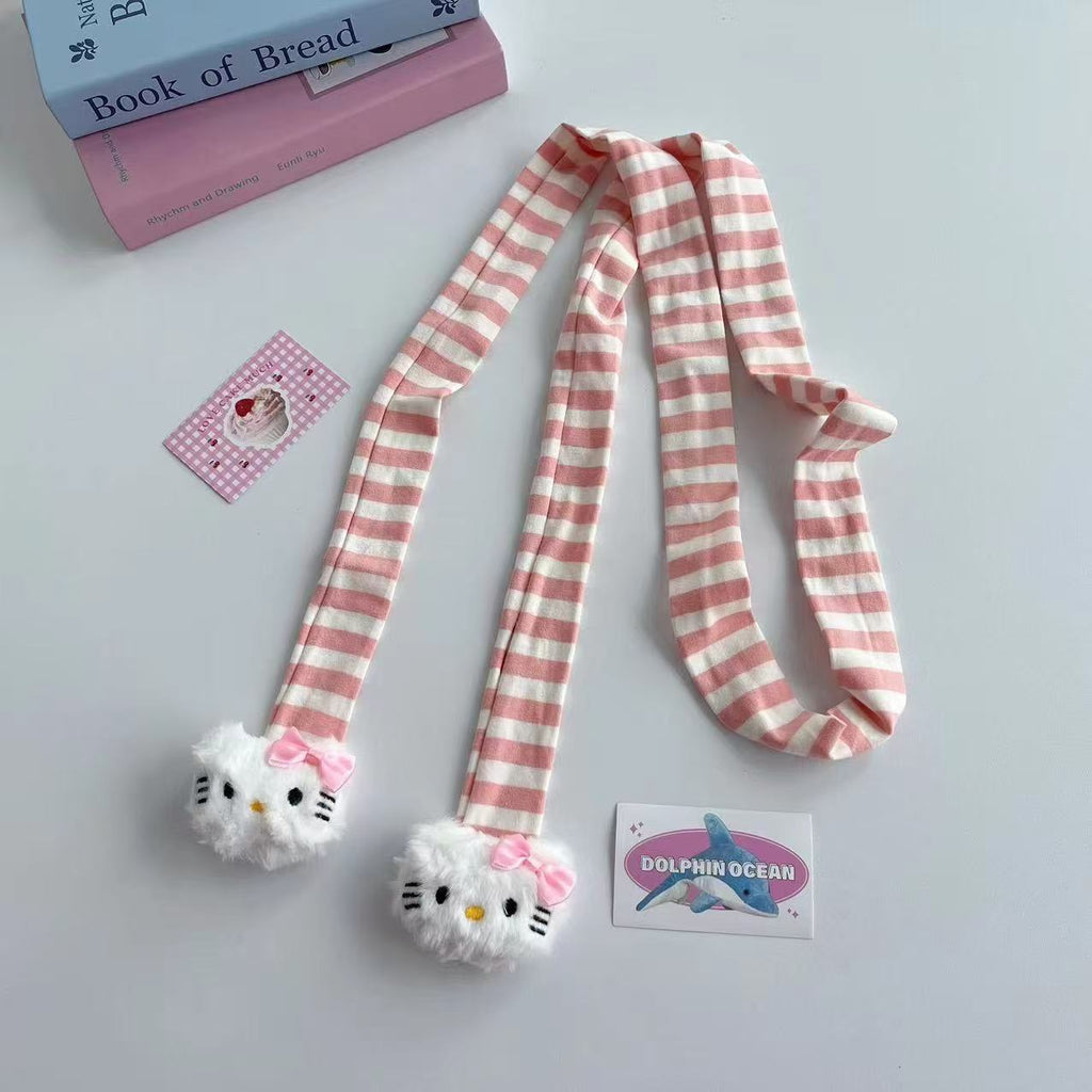 Retro Dopamine Kitty Striped Thin Scarf