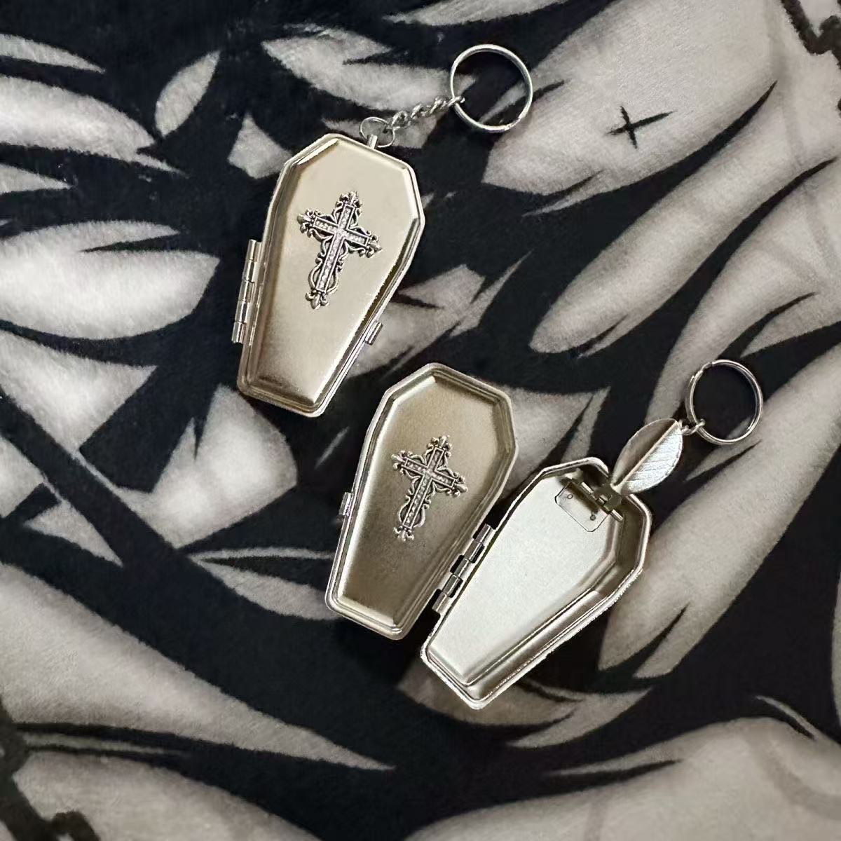 Handmade Dark Gothic Coffin Metal Small Storage Box Cross Portable Ashtray