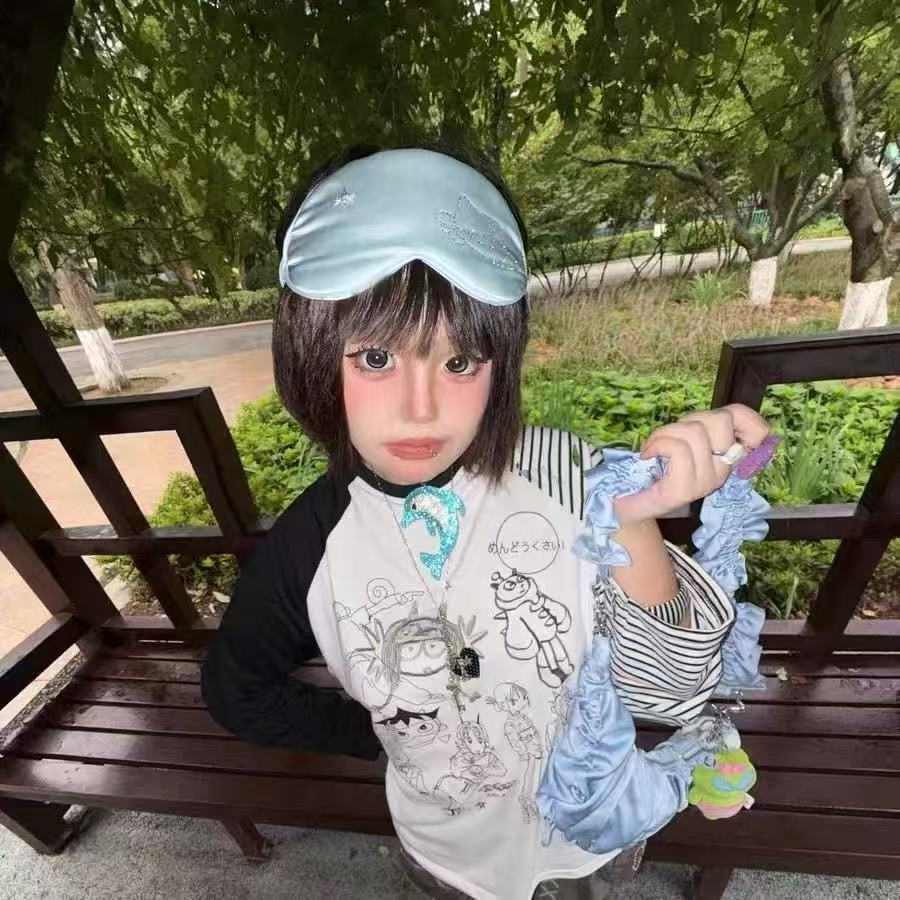 Ins Small Fresh Y2k Diy Soft Star Hot Diamond Imitation Silk Cute Kitty Sleeping Eye Mask