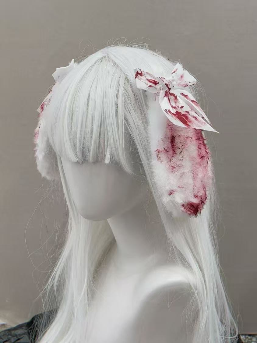 Original handmade Halloween bloody rabbit doll hair ring cosplay prop headdress