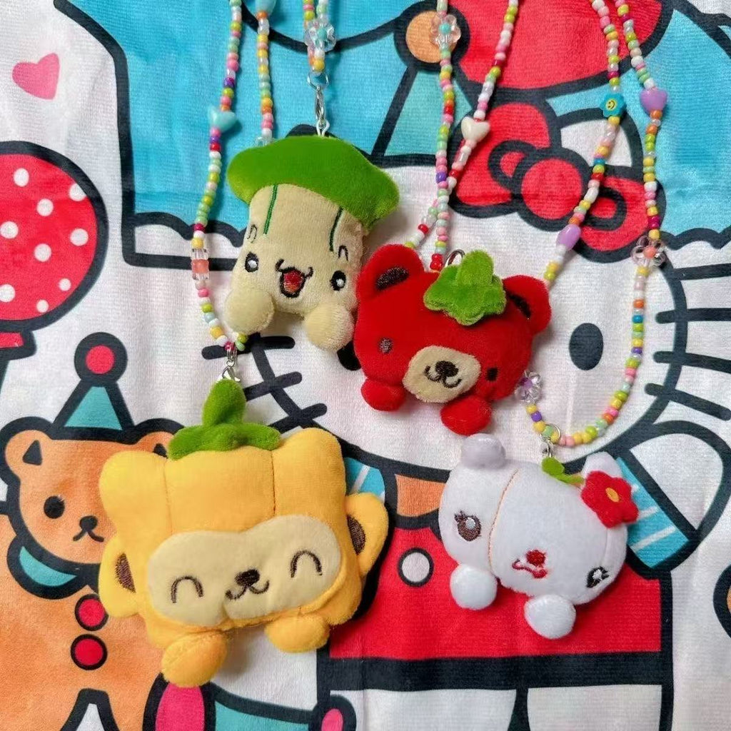 Showa-era Style Plush Bunny And Dog Beaded Necklace, Candy-colored Accessories, Y2K Hot Girl Style.