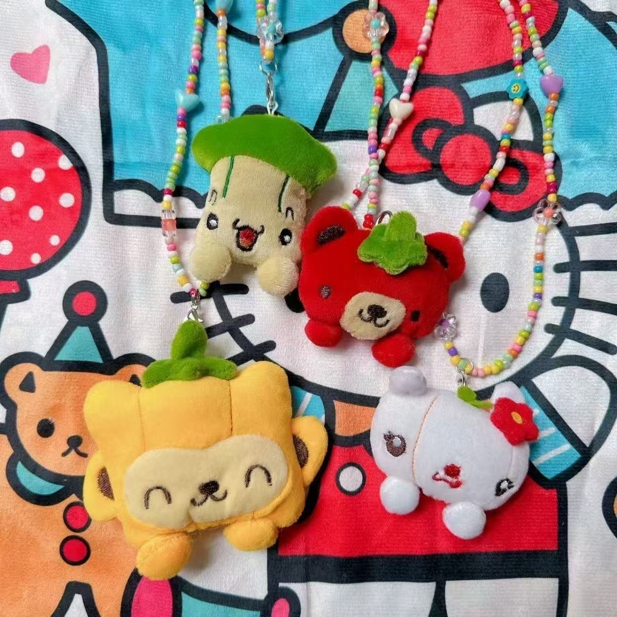 Showa-era Style Plush Bunny And Dog Beaded Necklace, Candy-colored Accessories, Y2K Hot Girl Style.