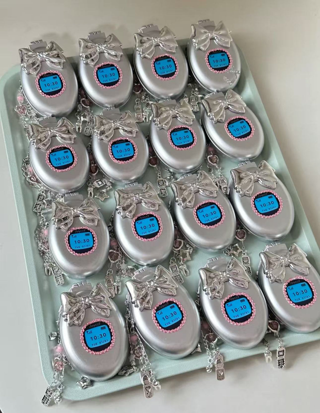 Y2K Hot Girl Millennial Style Retro Simulation Flip Phone Diamond Kitty Bow Folding Air Cushion Comb