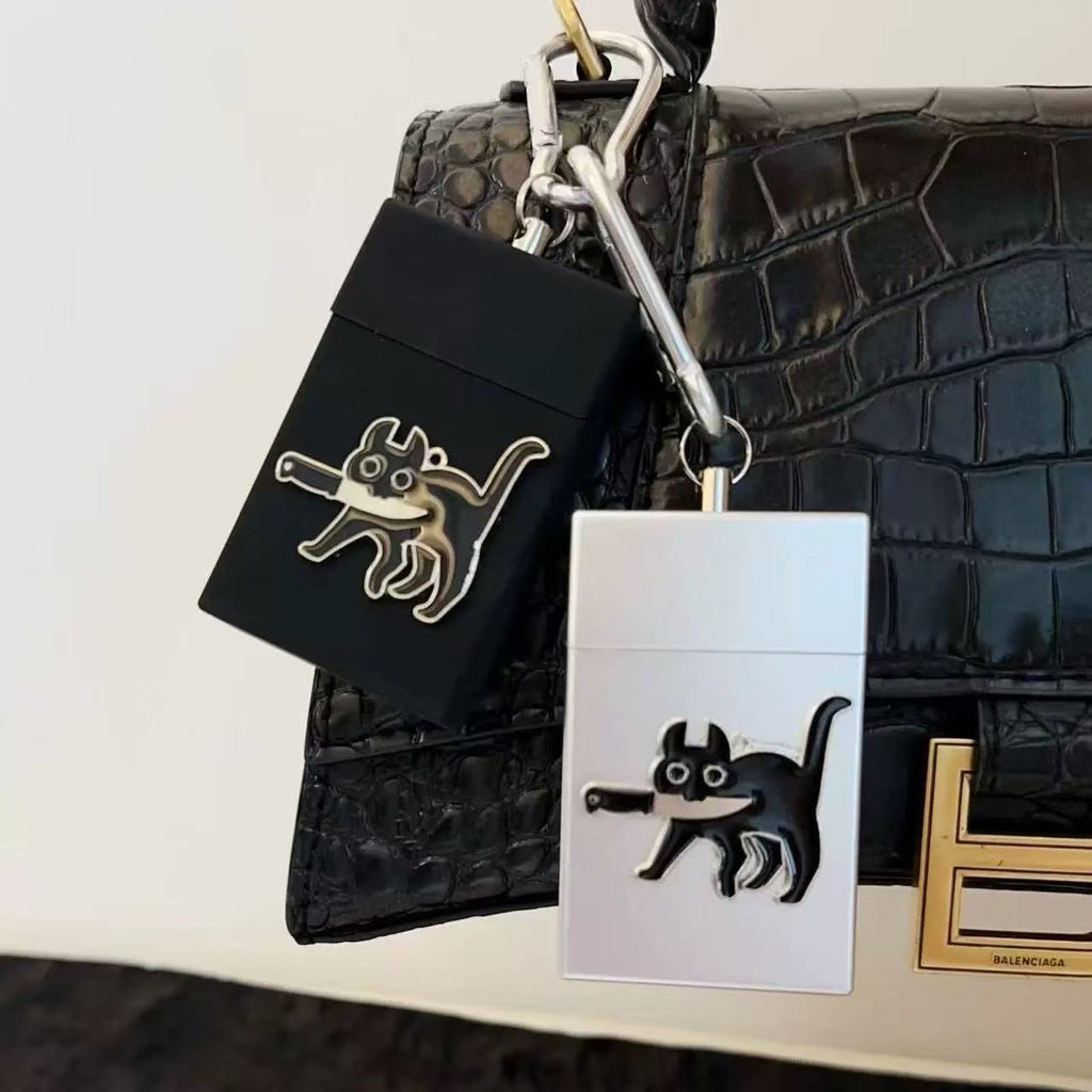 New Japanese y2k kitten alloy portable ashtray storage box pendant