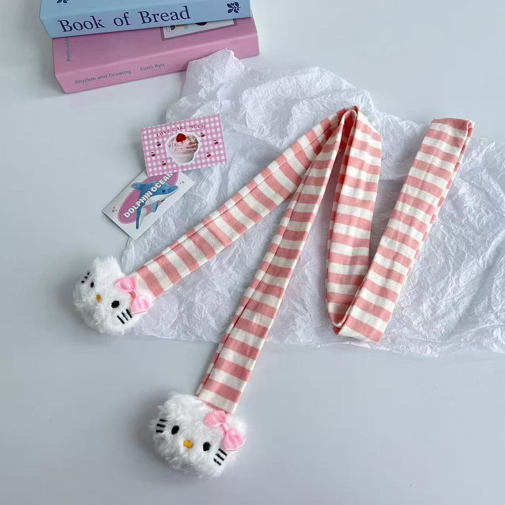 Retro Dopamine Kitty Striped Thin Scarf