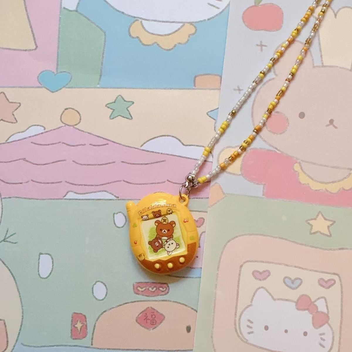 Original Tamagotchi Yellow-brown Rilakkuma Cartoon Beaded Necklace