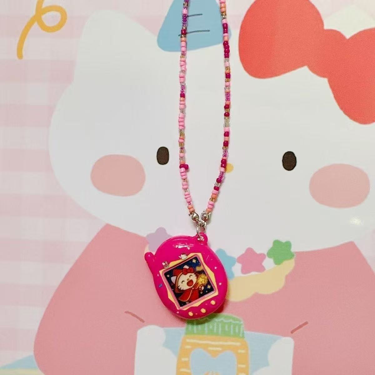 Handmade beaded kitty cartoon necklace rice bead chain clavicle chain simulation electronic pet