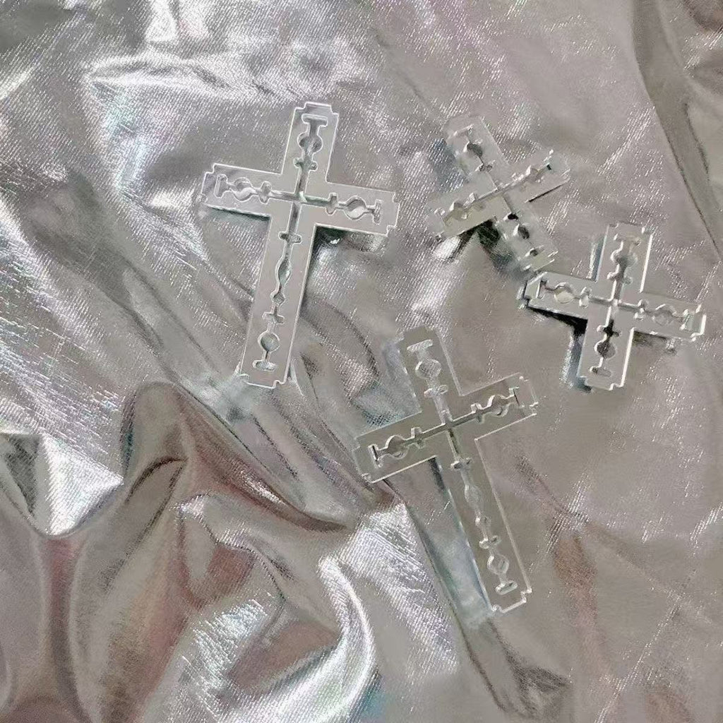 Handmade Blade Hairpin Mirror Reflective Acrylic Cross Side Clip Hair Ornament Headdress Y2k Hot Girl Match
