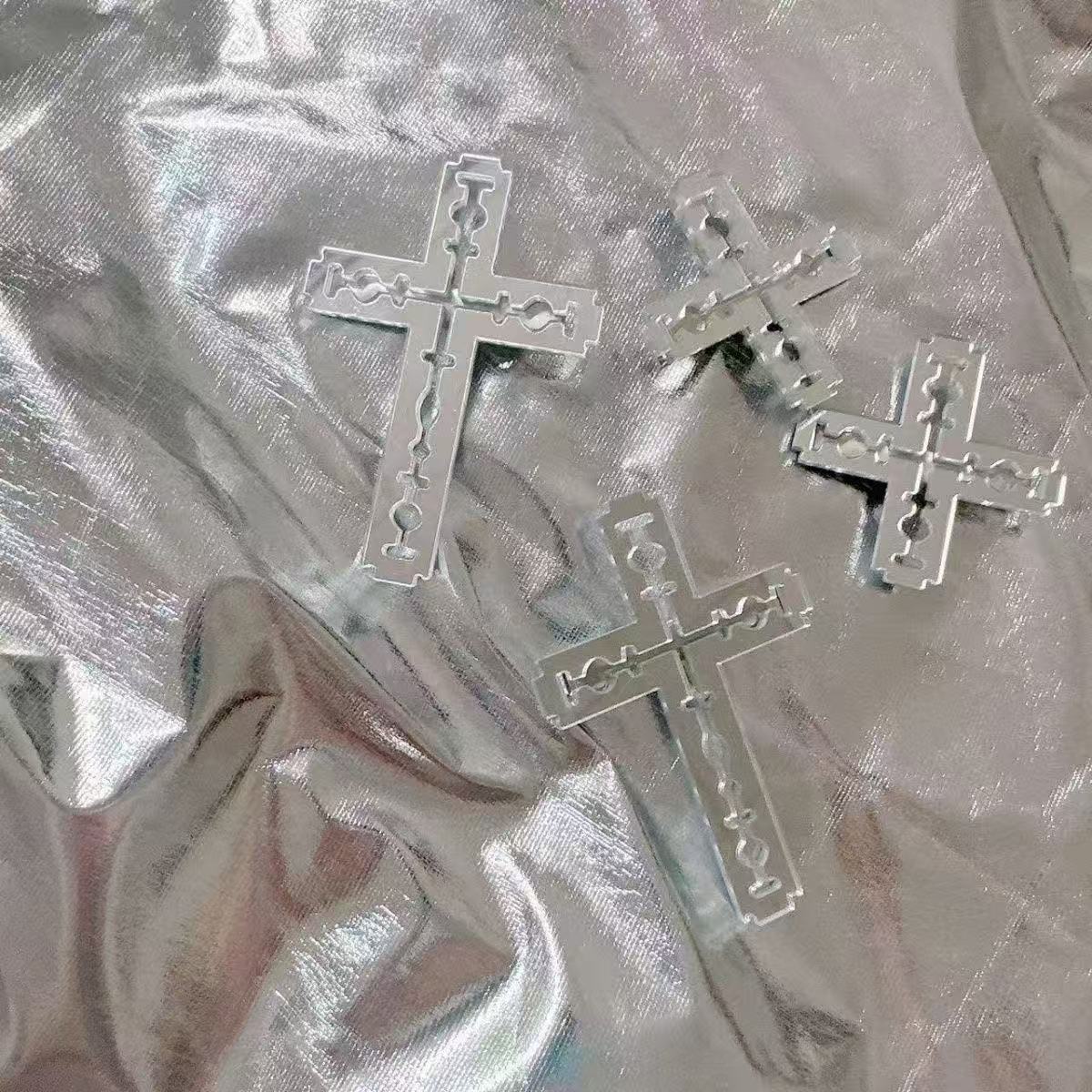 Handmade Blade Hairpin Mirror Reflective Acrylic Cross Side Clip Hair Ornament Headdress Y2k Hot Girl Match