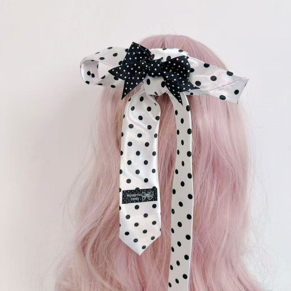 Handmade Tie, Bow, Hair Clip, Polka Dot Hair Accessory