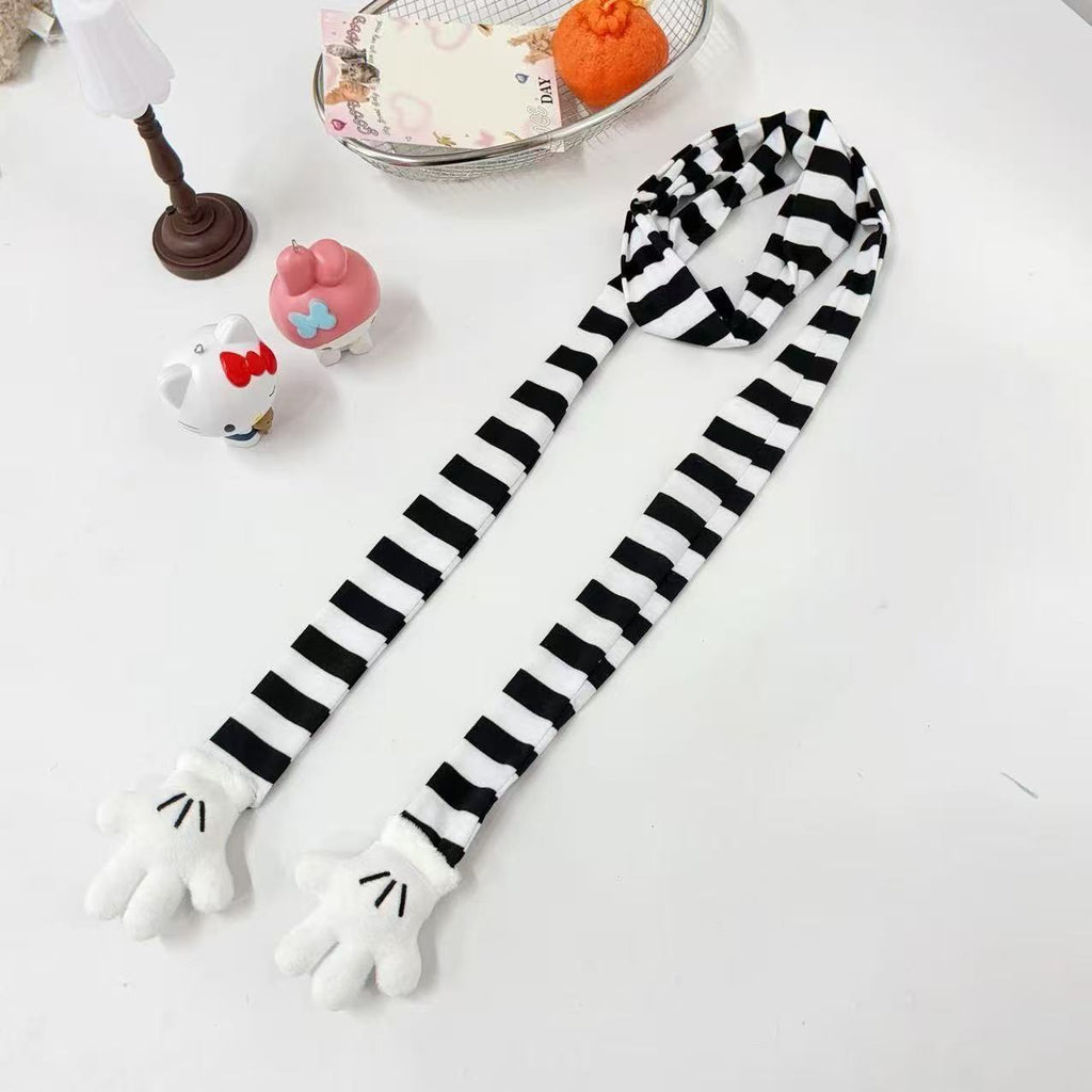 Black And White Striped Cartoon Cute Scarf Ins Striped Shape Long Thin Scarf Neck