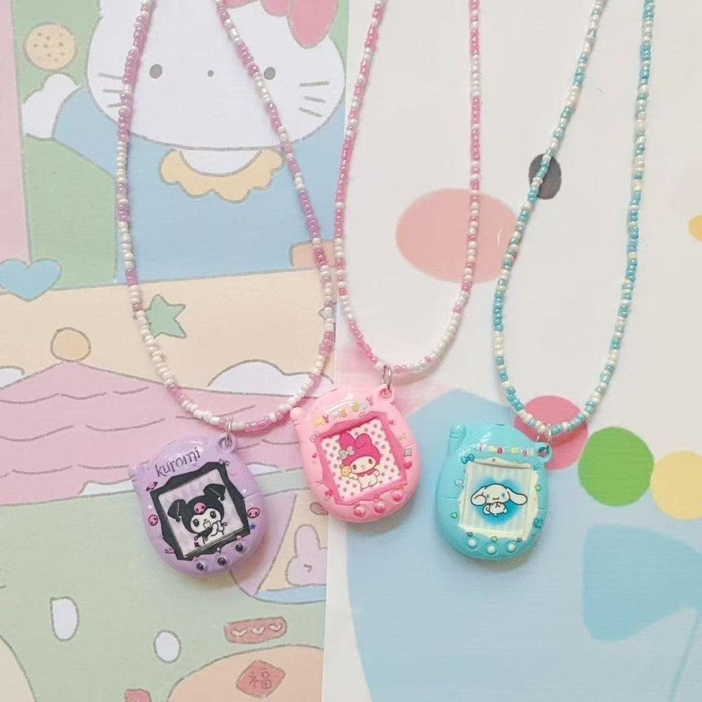 Original beaded Melody Cinnamon Dog Necklace Rice Bead Chain Clavicle Chain Simulation Electronic Pet Tamagotchi
