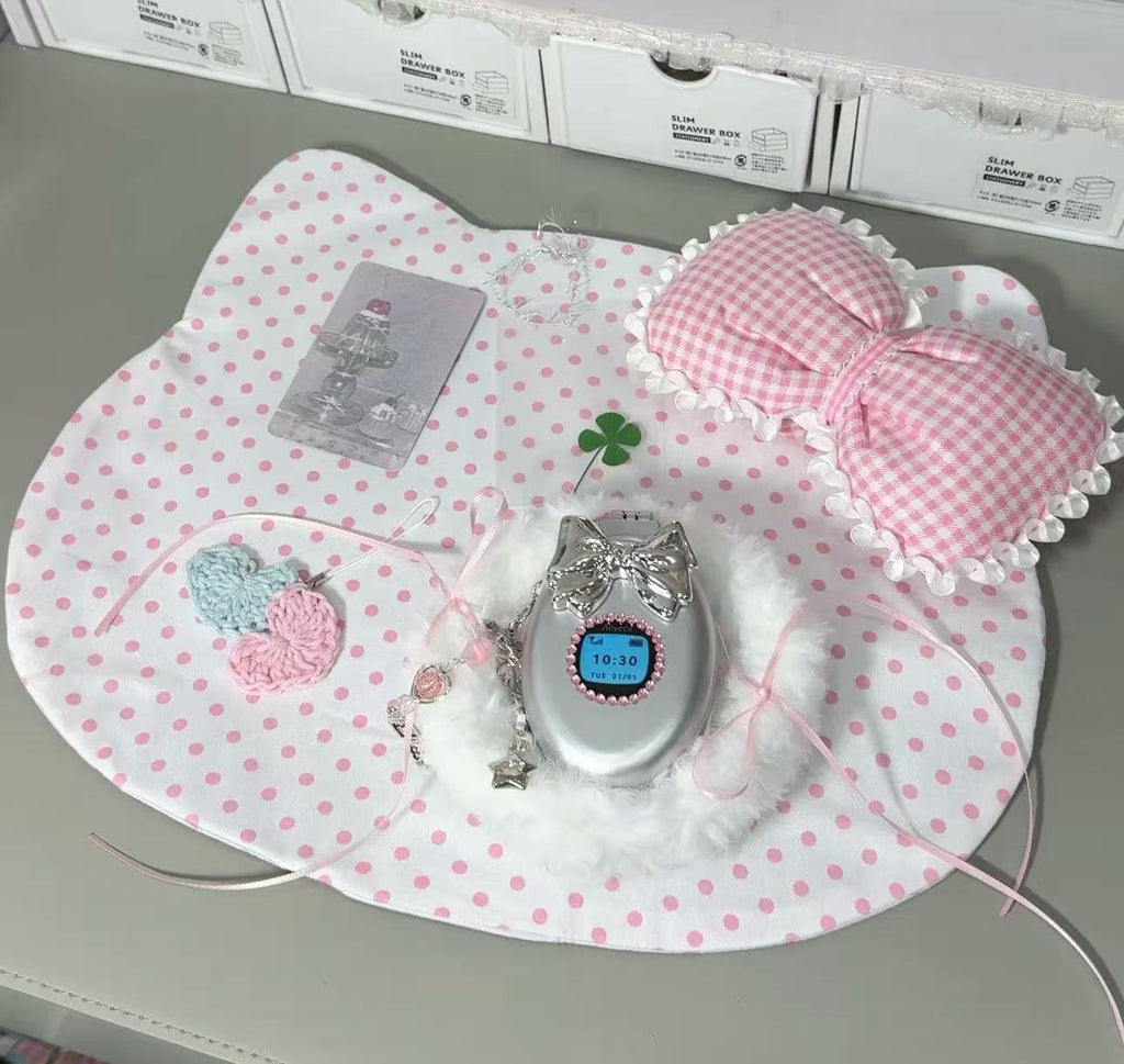 Y2K Hot Girl Millennial Style Retro Simulation Flip Phone Diamond Kitty Bow Folding Air Cushion Comb