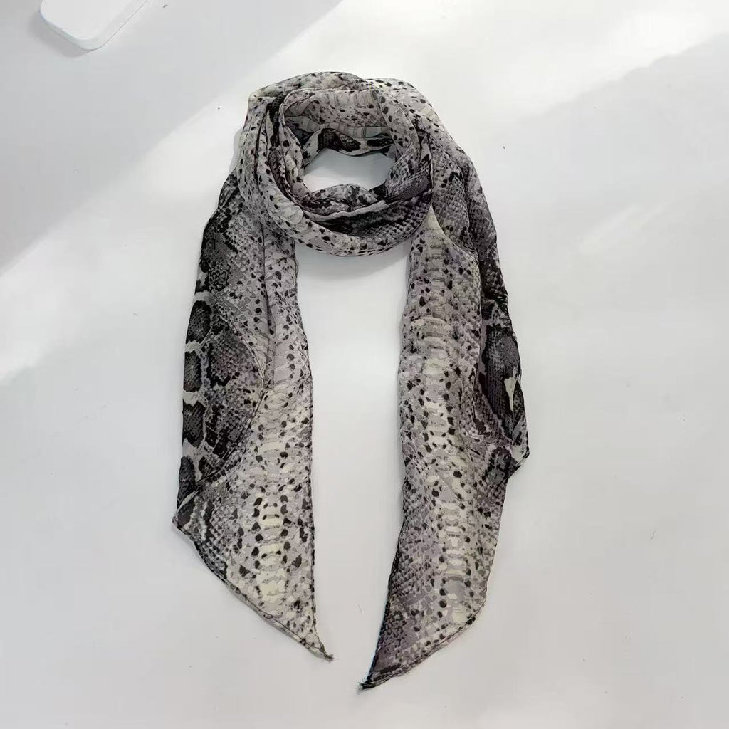 New Fish Scale Snake Pattern Music Festival Silk Scarf Y2k Girl Scarf