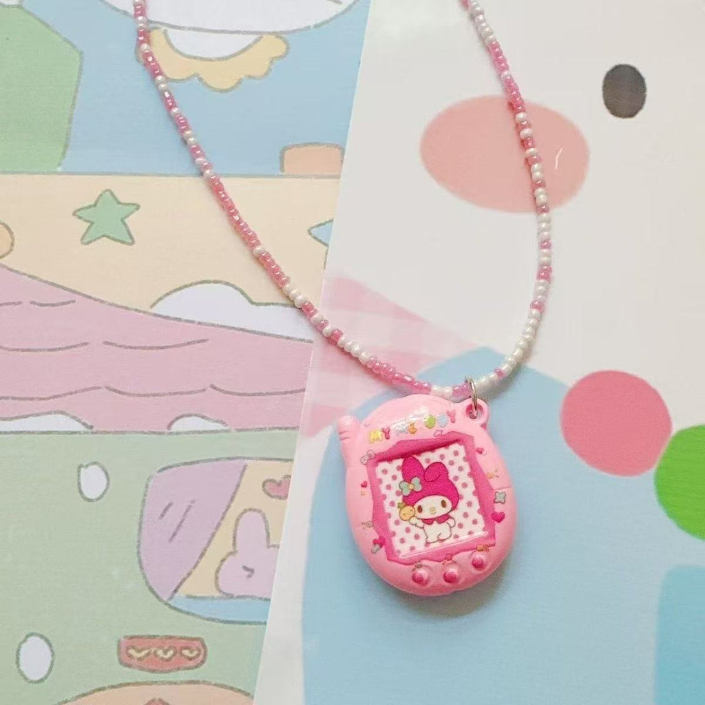 Original beaded Melody Cinnamon Dog Necklace Rice Bead Chain Clavicle Chain Simulation Electronic Pet Tamagotchi
