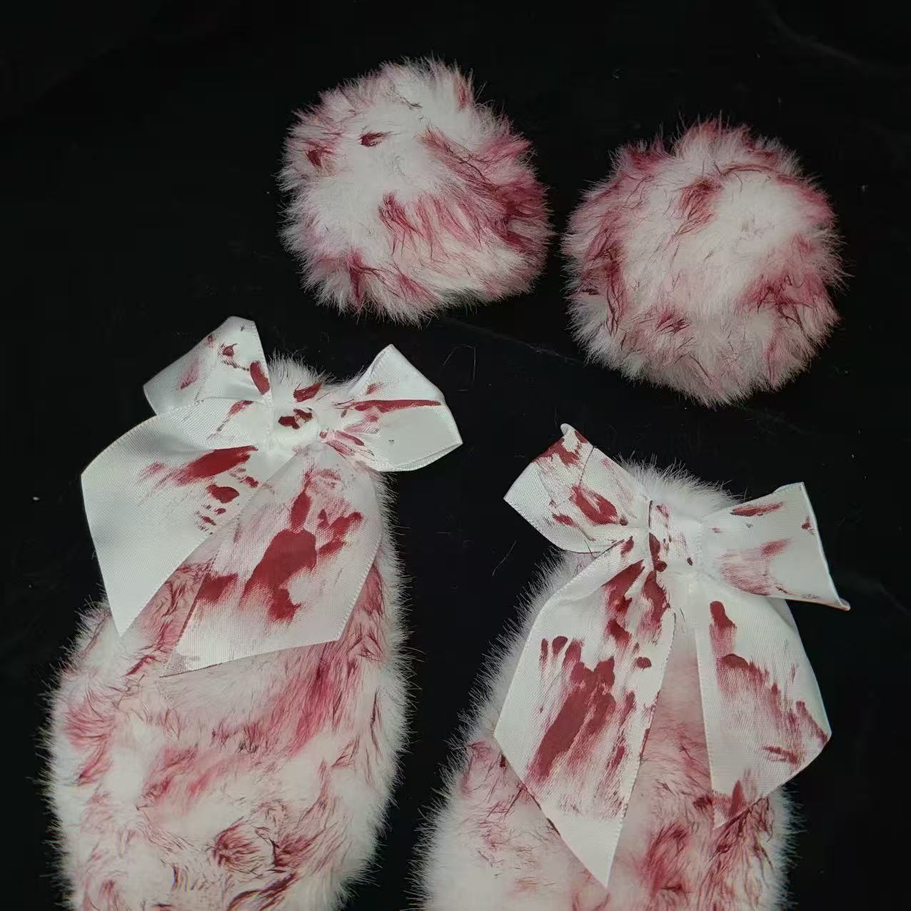 Original handmade Halloween bloody rabbit doll hair ring cosplay prop headdress