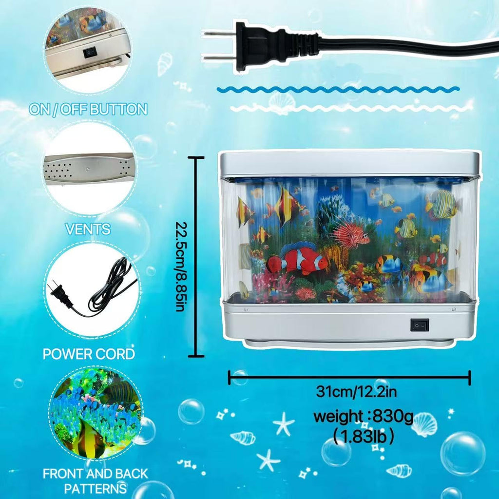 Fake Fish Tank Lamp - Moving Aquarium Night Light with Virtual Ocean Effect, 80s Retro Design for Adult Relaxation, Artificial Aquarium Decorative Lamp for Kids' Room and Cat Owners(USB)