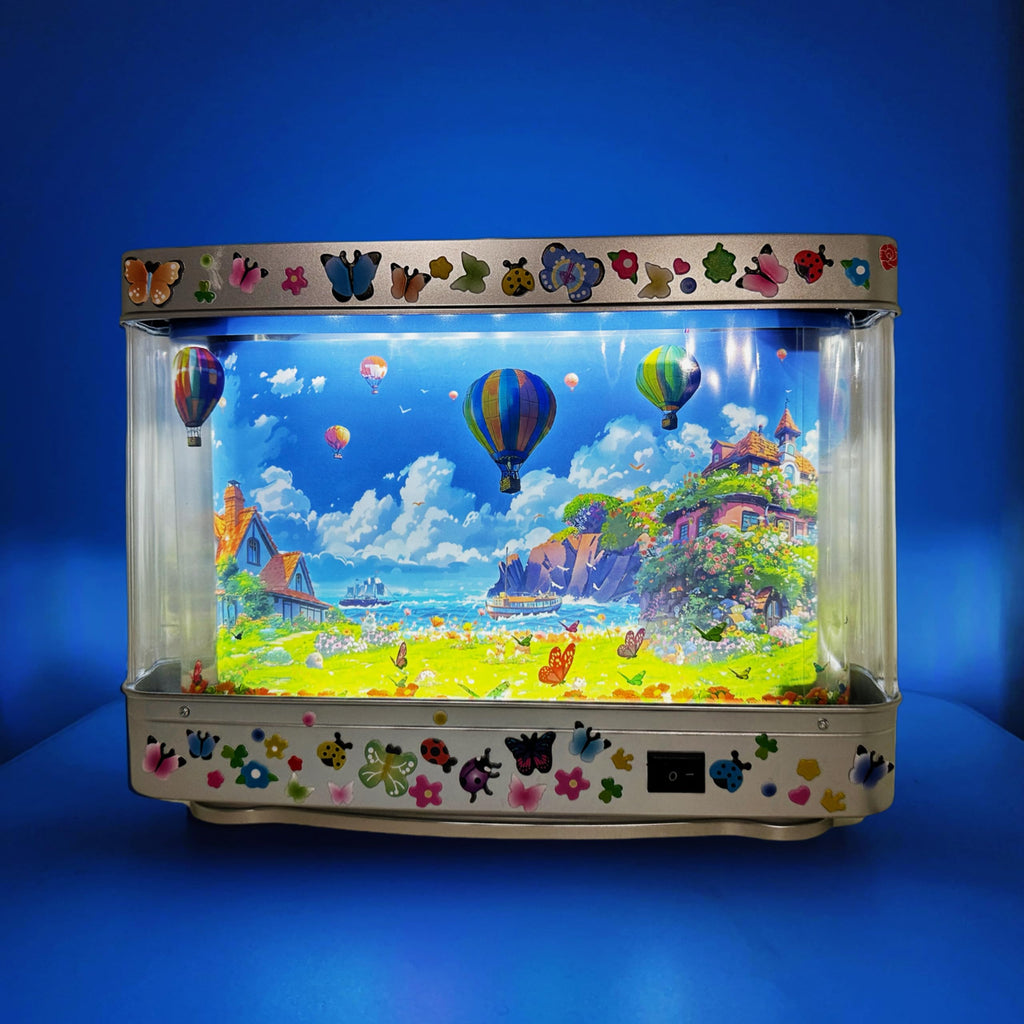 Aquarium Night Light with Rotating Castle Scene - Moving Picture Projection, White Mood Light for Bedroom/Office Decor, Unique Gift Idea(USB))