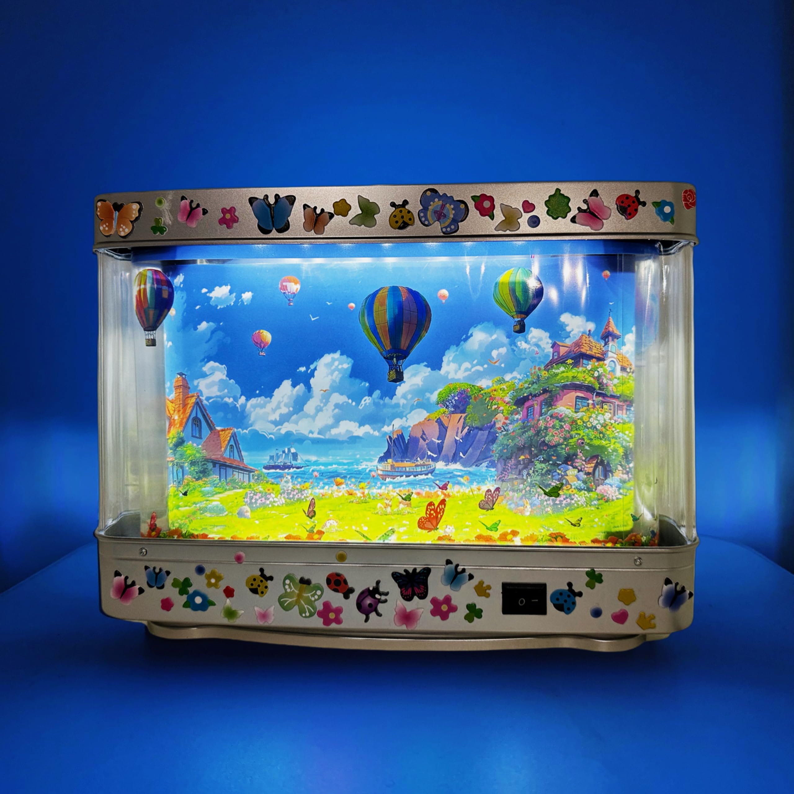 Aquarium Night Light with Rotating Castle Scene - Moving Picture Projection, White Mood Light for Bedroom/Office Decor, Unique Gift Idea(USB))