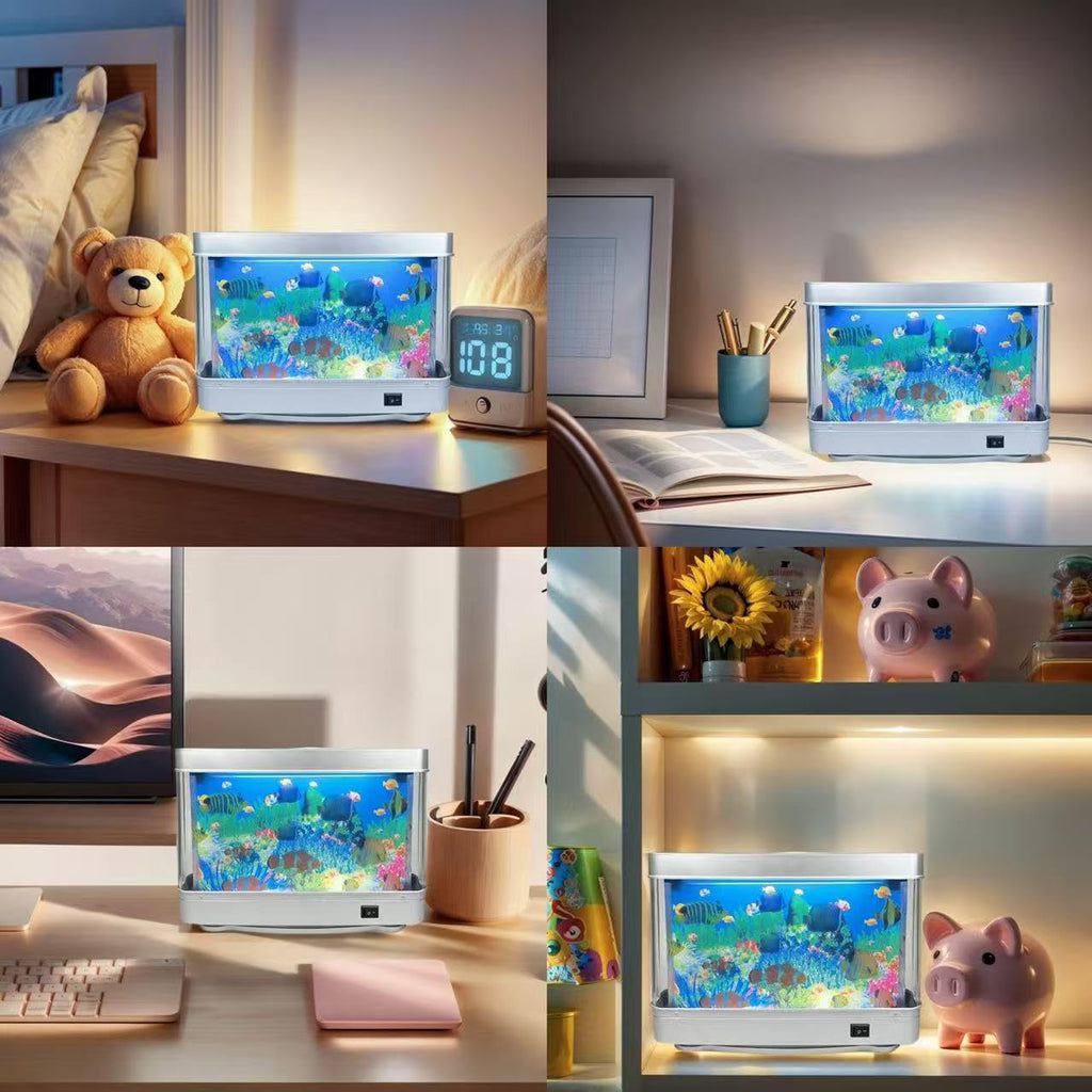 Fake Fish Tank Lamp - Moving Aquarium Night Light with Virtual Ocean Effect, 80s Retro Design for Adult Relaxation, Artificial Aquarium Decorative Lamp for Kids' Room and Cat Owners(USB)