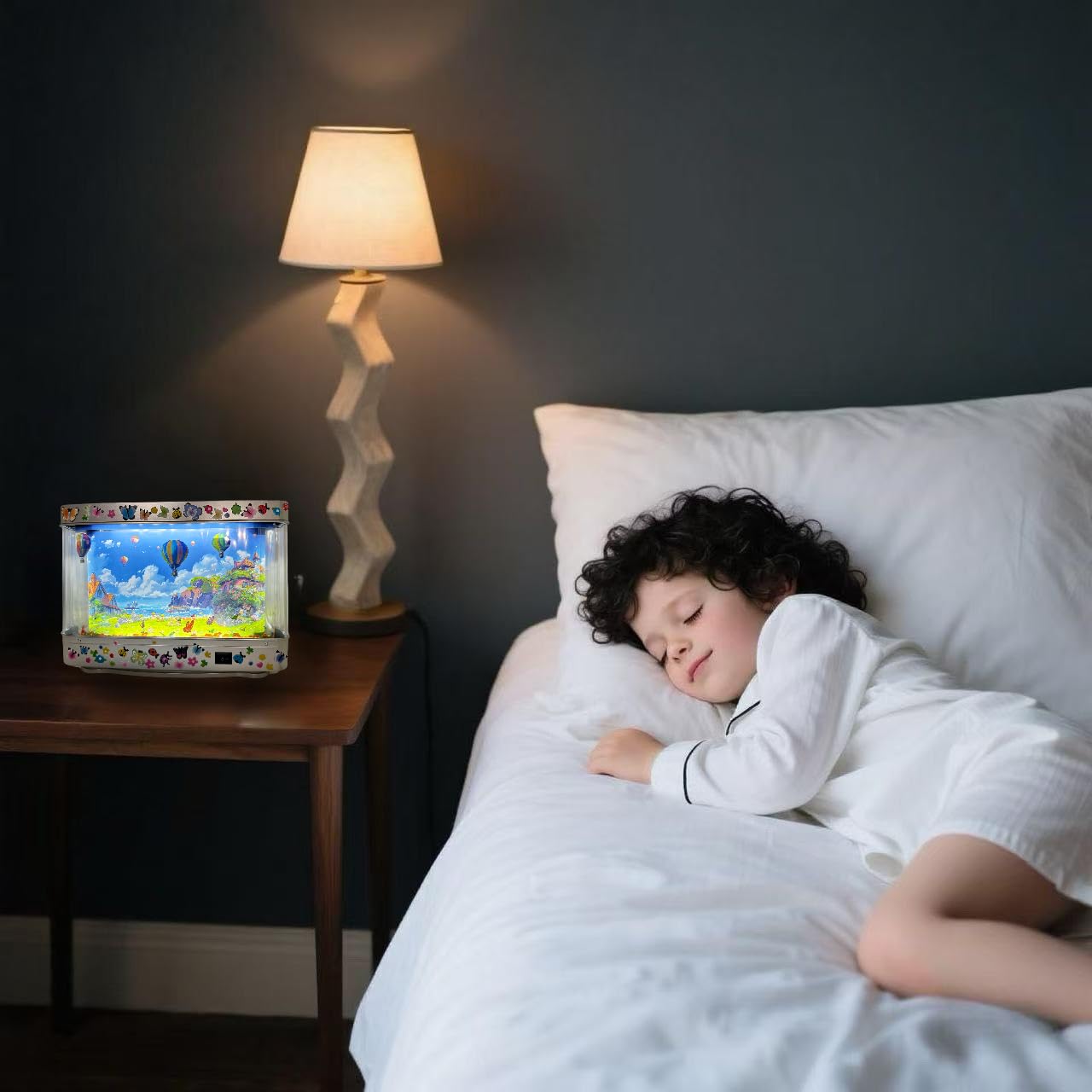 Aquarium Night Light with Rotating Castle Scene - Moving Picture Projection, White Mood Light for Bedroom/Office Decor, Unique Gift Idea(USB))