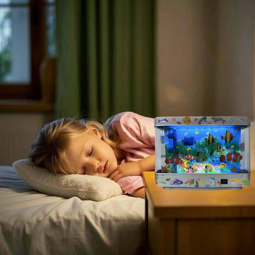 Fake Fish Tank Lamp - Moving Aquarium Night Light with Virtual Ocean Effect, 80s Retro Design for Adult Relaxation, Artificial Aquarium Decorative Lamp for Kids' Room and Cat Owners(USB)