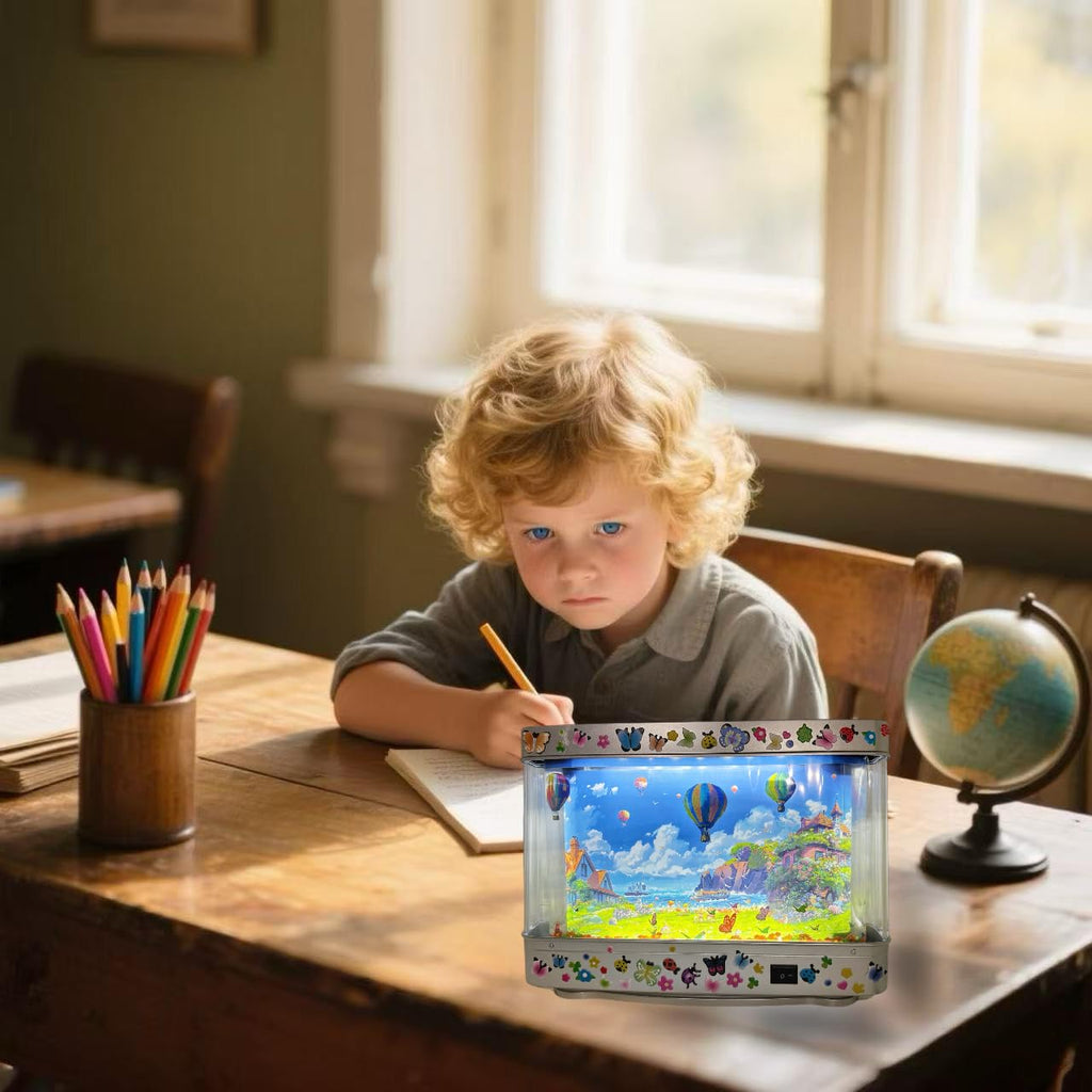 Aquarium Night Light with Rotating Castle Scene - Moving Picture Projection, White Mood Light for Bedroom/Office Decor, Unique Gift Idea(USB))