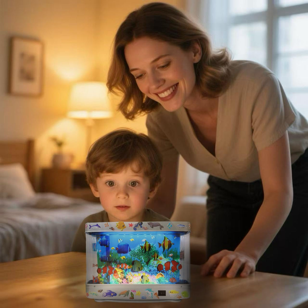 Fake Fish Tank Lamp - Moving Aquarium Night Light with Virtual Ocean Effect, 80s Retro Design for Adult Relaxation, Artificial Aquarium Decorative Lamp for Kids' Room and Cat Owners(USB)